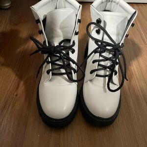 Stylish White and Black Lace-Up Boots